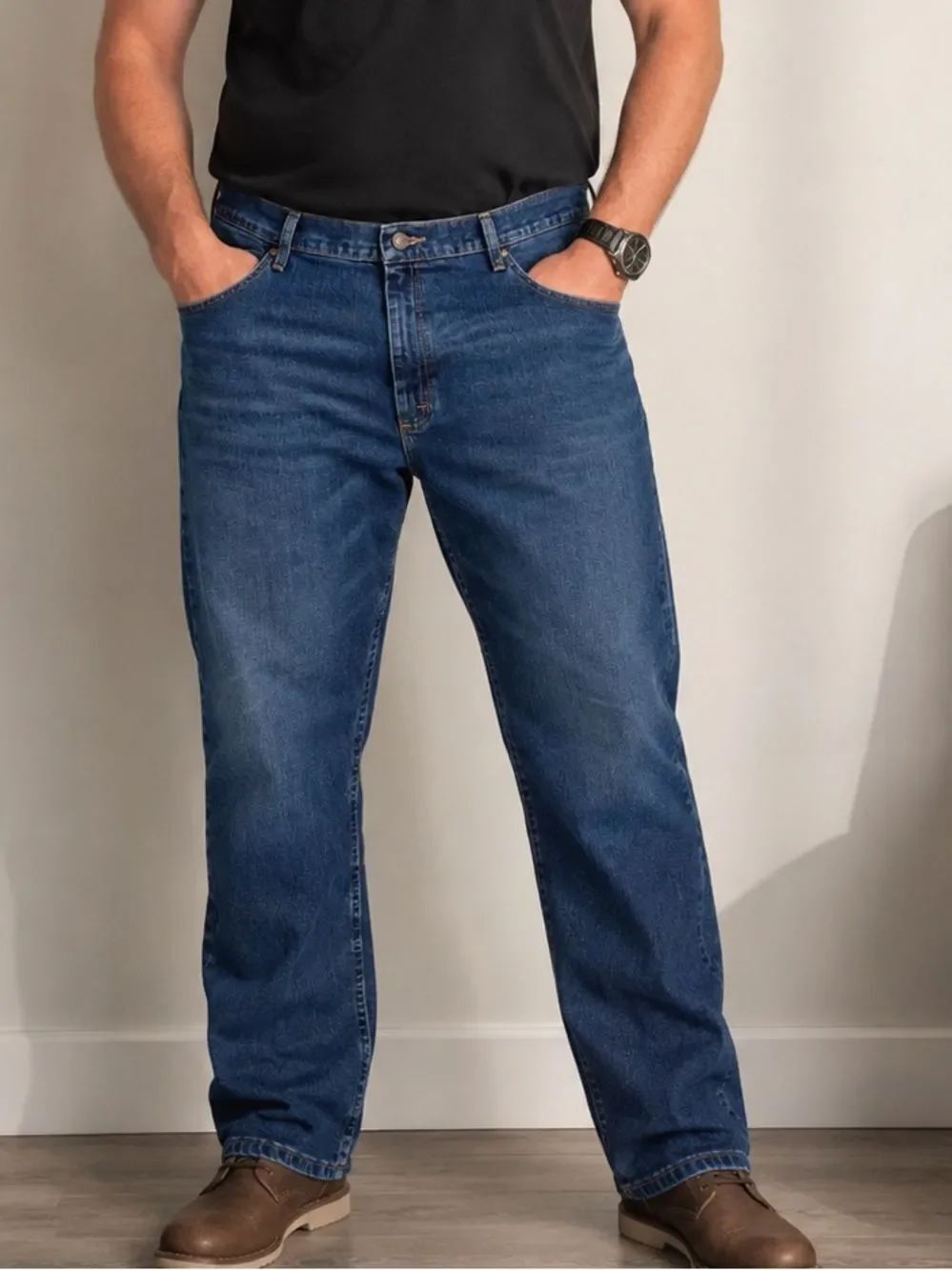 Wrangler Relaxed Fit Jeans Mens 46x30 Blue Denim Straight Leg Big & Tall